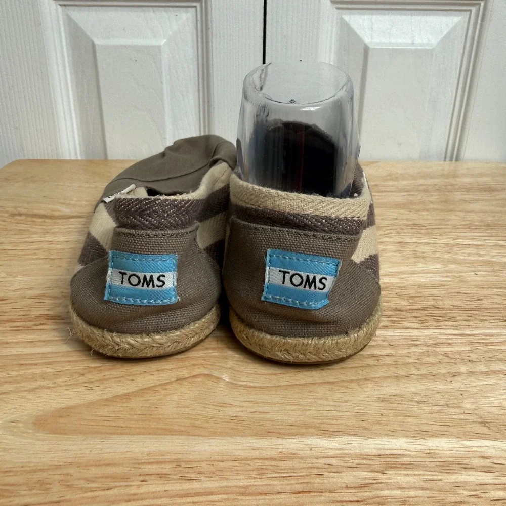 TOMS Alpargata Slip On Shoes 8 Taupe Striped Canvas Boho Espadrille Flat